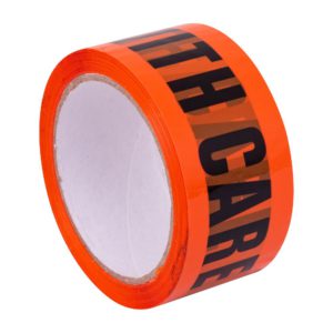 HANDLE WITH CARE TAPE BLACK ON FLURO ORANGE 48mm x 66m