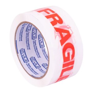 FRAGILE TAPE RED ON WHITE 48mm x 66m