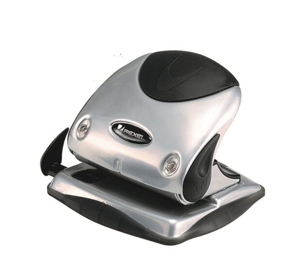 REXEL PREMIUM 2 HOLE PUNCH LARGE 40 SHEET CAPACITY SILVER / BLACK P240