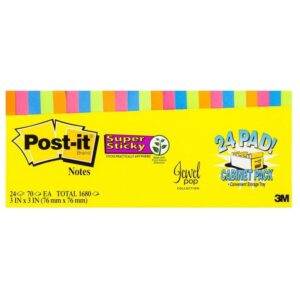 POST IT NOTE 3M 76mm x 76mm ASST COLOURS (CABINET PACK 24)