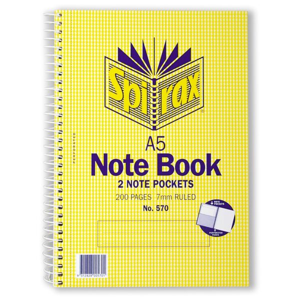 SPIRAX 570 NOTEPAD A5 2 NOTE POCKETS 200 PAGE