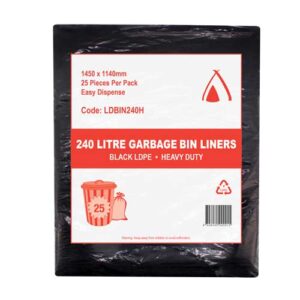 240L BLACK BIN LINER LDPE HEAVY DUTY 1450mm x 1140mm