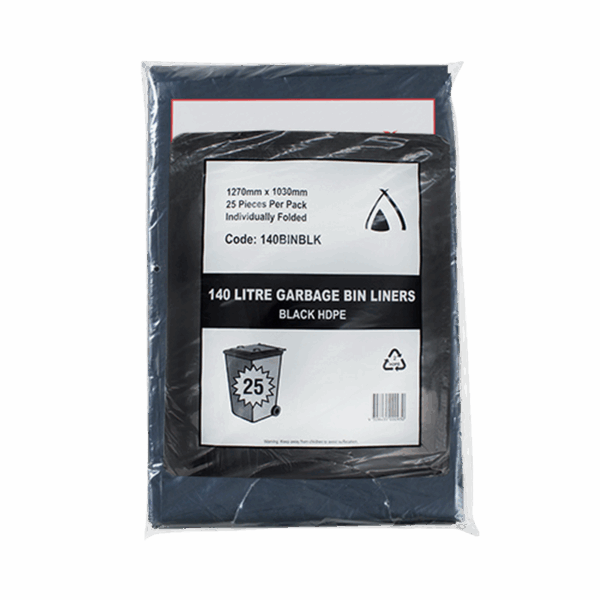 BLACK HDPE BIN LINERS 140L STAR SEAL 1270mm x 1030mm